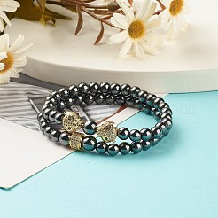 2Pcs 2 Style Synthetic Hematite Stretch Bracelets Sets&nbsp;BJEW-JB08004-02
