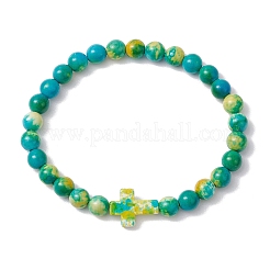 Synthetic Ocean White Jade Beads Stretch Bracelets for Women Men&nbsp;BJEW-JB11300-03