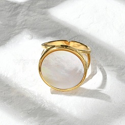 Flat Round 304 Stainless Steel White Shell Cuff Rings for Women&nbsp;RJEW-G346-02G-02