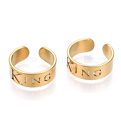 Ion Plating(IP) 304 Stainless Steel Word King Open Cuff Ring for Women&nbsp;RJEW-T027-09G