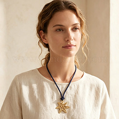 Alloy Flower Pendant Adjustable Nylon Cord Tie Knot Necklaces for Women&nbsp;WG58F26-01