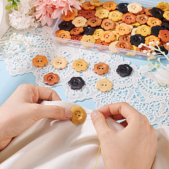 90Pcs 6 Colors 2-Hole Wood Flower Buttons&nbsp;BUTT-TA0001-40D