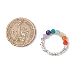 Natural Amethyst & Natural Lapis Lazuli & Natural Apatite & Natural Green Aventurine & Natural Citrine & Brass Beads Chakra Rings&nbsp;RJEW-TA00185-02