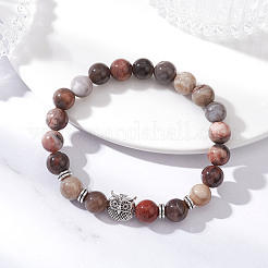 Natural Petrified Wood Round Stretch Bracelets&nbsp;BJEW-JB12610-02