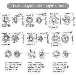 36Pcs 9 Style 304 Stainless Steel Stud Earring Settings&nbsp;STAS-UN0027-06