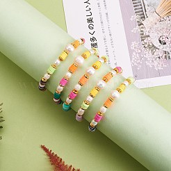 5Pcs 5 Colors Polymer Clay Heishi Beaded Stretch Bracelets Sets&nbsp;BJEW-SZ0001-55