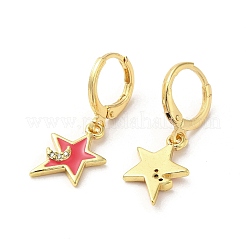 Star & Moon Real 18K Gold Plated Brass Dangle Leverback Earrings&nbsp;EJEW-L268-032G-02