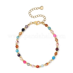 Natural Agate & Brass Round Beaded Bracelets for Women&nbsp;BJEW-JB12852