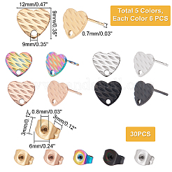 30Pcs 5 Colors Ion Plating(IP) 304 Stainless Steel Stud Earring Findings&nbsp;STAS-UN0029-83
