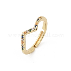 Wave Brass Micro Pave Cubic Zirconia Adjustable Rings&nbsp;RJEW-S400-15G