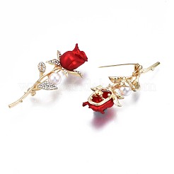 Rose Flower Enamel Pin with Plastic Pearl&nbsp;JEWB-N007-051