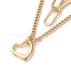 PVD Vacuum Plating 304 Stainless Steel Double Chains Multi Layered Necklace with Heart Charm for Women&nbsp;STAS-E155-22G