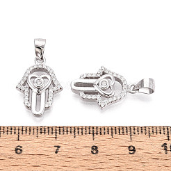 925 Sterling Silver Micro Pave Clear Cubic Zirconia Heart Hamsa Hand Pendants&nbsp;STER-N016-100P