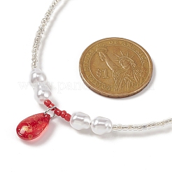 Glass Teardrop Pendant Necklace with Seed Beaded Chains&nbsp;NJEW-JN04333