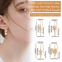 8Pcs 4 Style Brass Micro Pave Cubic Zirconia Earring Hooks&nbsp;KK-BBC0004-31