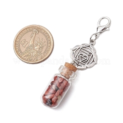 7 Chakra Natural Red Aventurine & Red Jasper & Green Aventurine & Tiger Eye & Synthetic Turquoise & Amethyst & Lapis Lazuli Chips inside Glass Wishing Bottle Pendant Decorations&nbsp;HJEW-JM03099-02