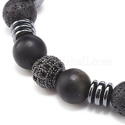 Natural Lava Rock & Synthetic Hematite Beaded Stretch Bracelet&nbsp;BJEW-JB08456