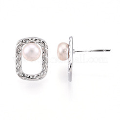 Brass Natural Pearl Stud Earrings&nbsp;PEAR-N020-05U