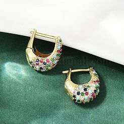 Oval Brass Micro Pave Colorful Cubic Zirconia Hoop Earrings&nbsp;EJEW-S277-10G-B