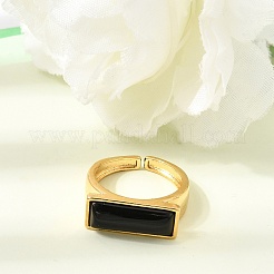 Brass with Natural Black Agate Cuff Open Rings for Women&nbsp;GG-CBA0B5A-04G-09