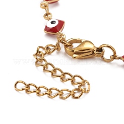 Enamel Rhombus with Evil Eye Link Chains Bracelet&nbsp;BJEW-P271-03G-01