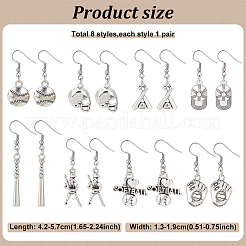 8 Pairs 8 Style Softball Sport Theme Alloy Dangle Earrings&nbsp;EJEW-AN0003-21
