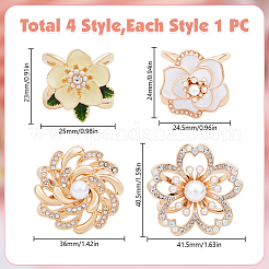 4Pcs 4 Styles Flower Zinc Alloy Scarf Ring Clip&nbsp;AJEW-DR0002-32