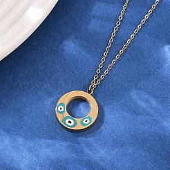 304 Stainless Steel Enamel Evil Eye Ring Pendant Necklaces for Women&nbsp;NJEW-G176-04G