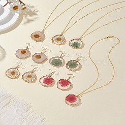 Inner Dried Flower Resin Dangle Earring & Pendant Necklaces Sets&nbsp;SJEW-FS00005