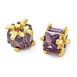 Brass Micro Pave Cubic Zirconia Beads&nbsp;KK-B142-03G-02