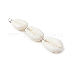 3 Natural Cowrie Shell Beaded Big Pendants&nbsp;PALLOY-JF03807