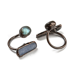 Natural Kyanite/Cyanite/Disthene Oval & Labradorite Nugget Open Cuff Rings&nbsp;RJEW-M157-01R