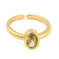 Oval Shape Brass Micro Pave Cubic Zirconia Solitaire Ring&nbsp;RJEW-Q782-03G