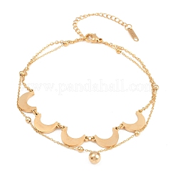 Moon 304 Stainless Steel Satellite Chains Double Layers Anklets&nbsp;BJEW-H643-08G