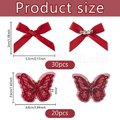 30Pcs Bowknot Polyester Brooches&nbsp;JEWB-DC0001-20