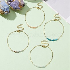 4Pcs 4 Style Natural Mixed Gemstone Beaded Link Braclet with Satellite Chains&nbsp;BJEW-JB09496-01