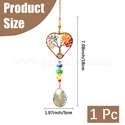 1Pc Natural Mixed Stone Chip Wrapped Heart with Tree of Life Hanging Ornaments&nbsp;HJEW-DJ0001-15A