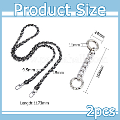 1Pc Black PU Leather Alloy Purse Chains&nbsp;FIND-HS0001-91P