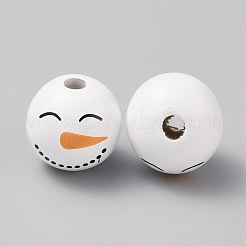 Round Christmas Snowman Print Wood European Beads&nbsp;WOOD-WH0029-63E