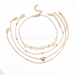 4Pcs 4 Style Alloy Chain Anklets Set with Heart&nbsp;SJEW-D009-07KCG