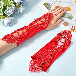 Polyester Long Paillette Embroidery Lace Gloves&nbsp;AJEW-WH20006-119C