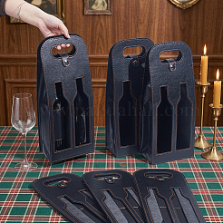 PU Imitation Leather Double Wine Bottle Reusable Packaging Bags with Hole Handles&nbsp;ABAG-WH0063-141