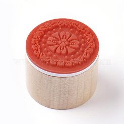 Floral Pattern Wooden Rubber Stamp&nbsp;AJEW-WH0109-97B
