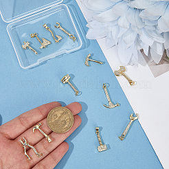 12Pcs 12 Styles Rack Plating Brass Micro Pave Clear Cubic Zirconia Tool Pendants&nbsp;KK-BBC0021-90