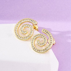 Brass Micro Pave Clear Cubic Zirconia Stud Earrings&nbsp;EJEW-H158-07A-G