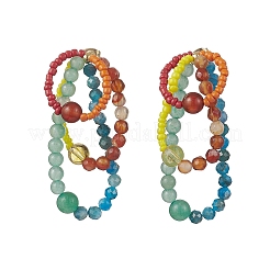 Natural & Synthetic Gemstone Round Dangle Stud Earrings&nbsp;EJEW-TA00730