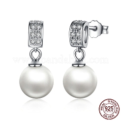 Anti-Tarnish Rhodium Plated 925 Sterling Silver Cubic Zirconia Stud Earrings&nbsp;EJEW-FF0002-12