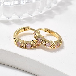 Luxury Pink Cubic Zirconia Huggie Hoop Earrings&nbsp;EJEW-C012-04