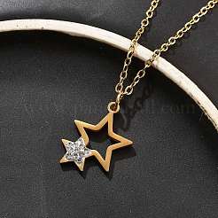 304 Stainless Steel Crystal Rhinestone Double Star Pendant Cable Chain Necklaces&nbsp;NJEW-Z056-02A-G