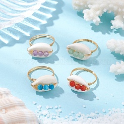 4Pcs Copper Wired Shell Finger Rings&nbsp;RJEW-TA00176